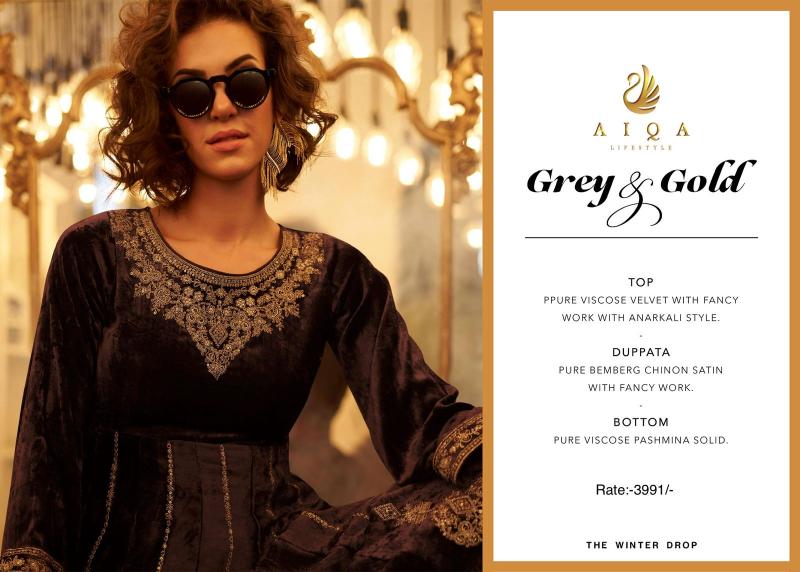 Aiqa Grey & Gold catalog designer salwar kameez wholesale in kolkata