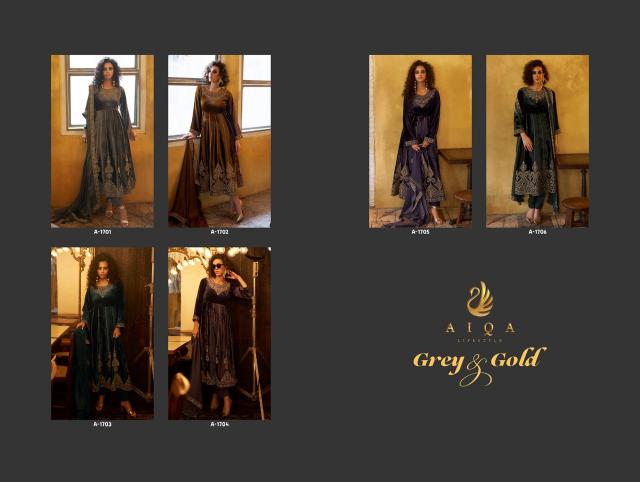 Aiqa Grey & Gold catalog designer salwar kameez wholesale in kolkata