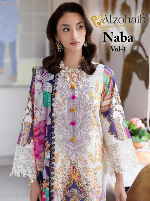Alzohaib Az Naba vol 1 catalog Cotton Dupatta pakistani suits wholesalers in surat
