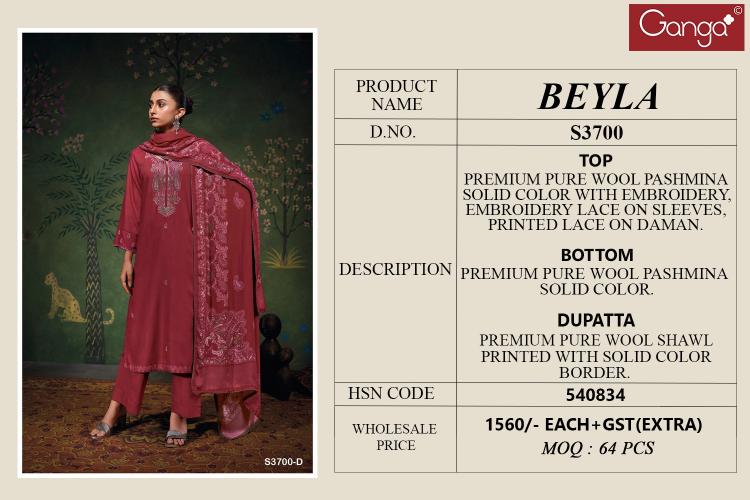 Ganga Beyla 3700 catalog salwar kameez suppliers wholesale