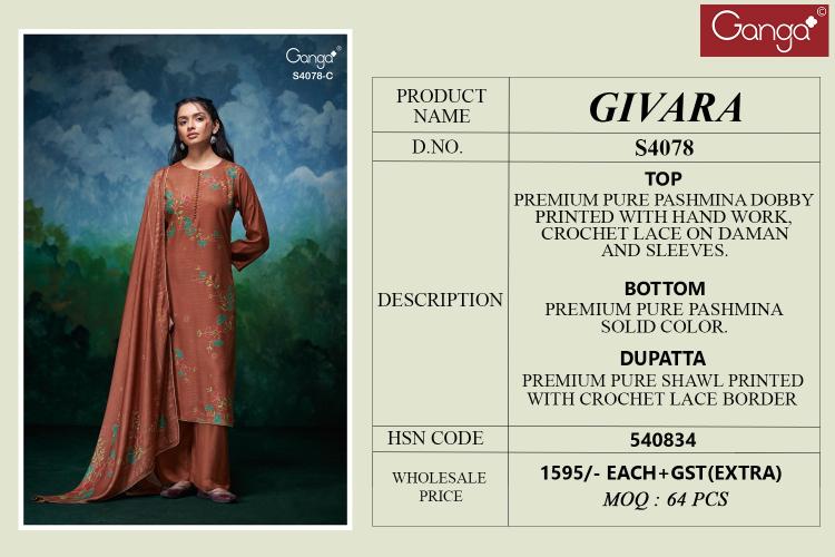 Ganga Givara 4078 catalog wholesale ladies salwar kameez