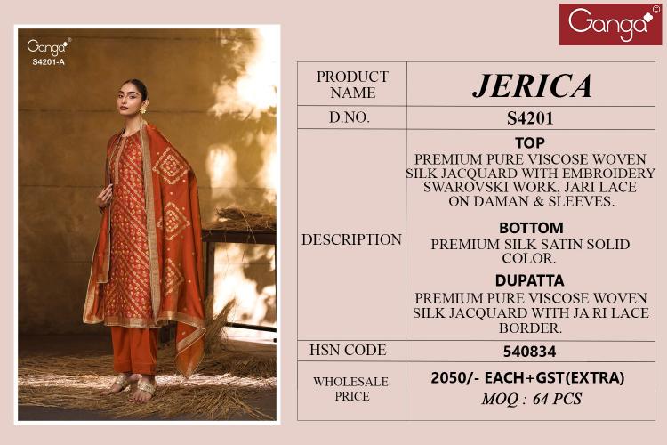 Ganga Jerica 4201 catalog wholesale market of salwar kameez in bangalore