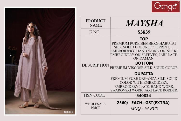 Ganga Maysha 3839 catalog wholesale clothing salwar kameez
