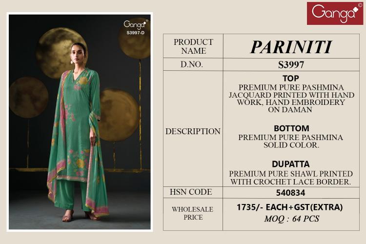 Ganga Pariniti 3997 catalog wholesale salwar kameez pakistan
