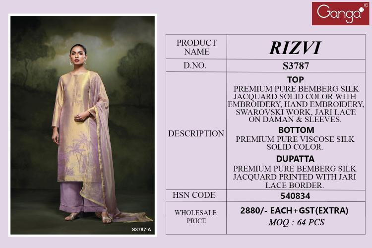 Ganga Rizvi 3787 catalog wholesale unstitched salwar kameez material