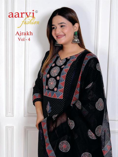 Aarvi Ajrakh Vol-4 – Kurti Pant With Dupatta - Wholesale Catalog