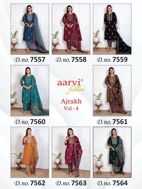 Aarvi Ajrakh Vol-4 – Kurti Pant With Dupatta - Wholesale Catalog