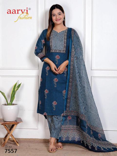 Aarvi Ajrakh Vol-4 – Kurti Pant With Dupatta - Wholesale Catalog