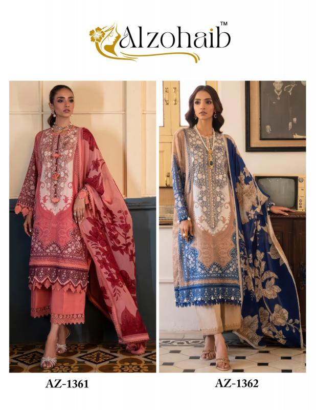 Alzohaib Az 1361 And 1362 catalog Cotton Dupatta buy wholesale pakistani suits