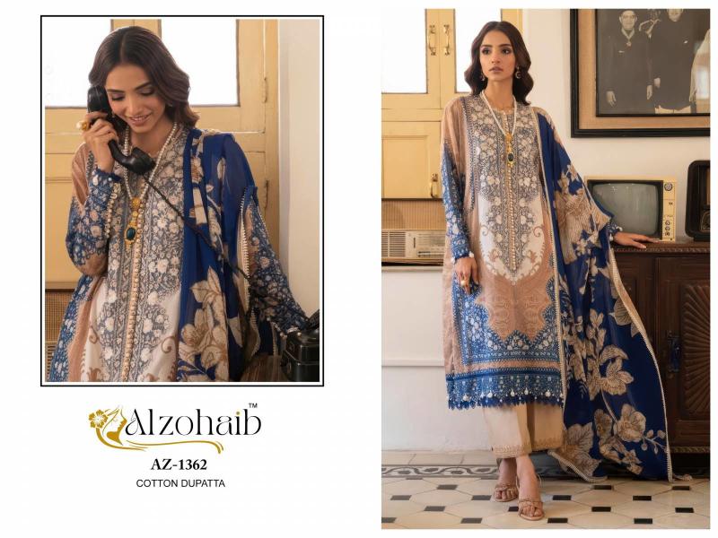 Alzohaib Az 1361 And 1362 catalog Cotton Dupatta buy wholesale pakistani suits