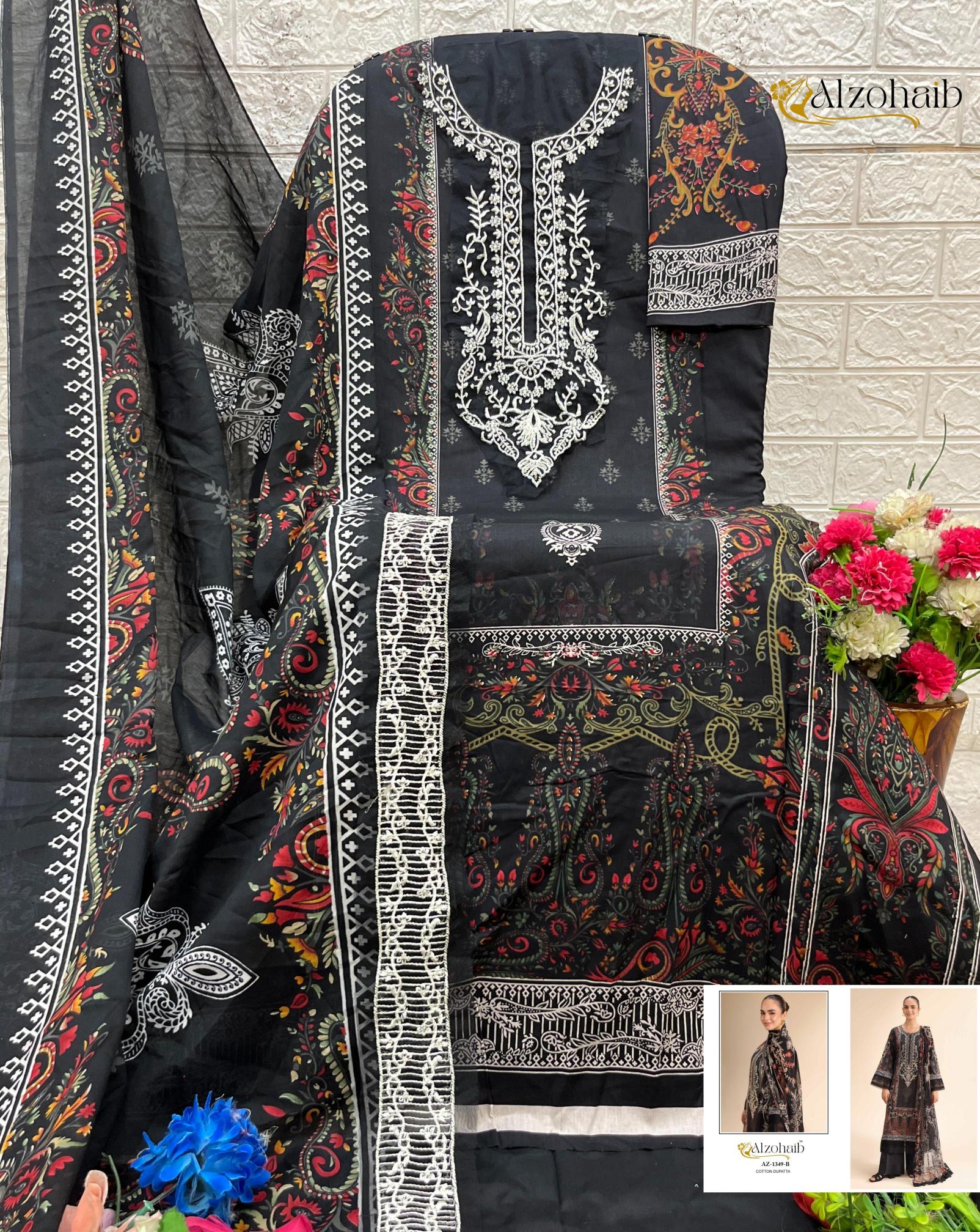 Alzohaib Az Aalsha vol 1 catalog Cotton Dupatta pakistani suits for women wholesale