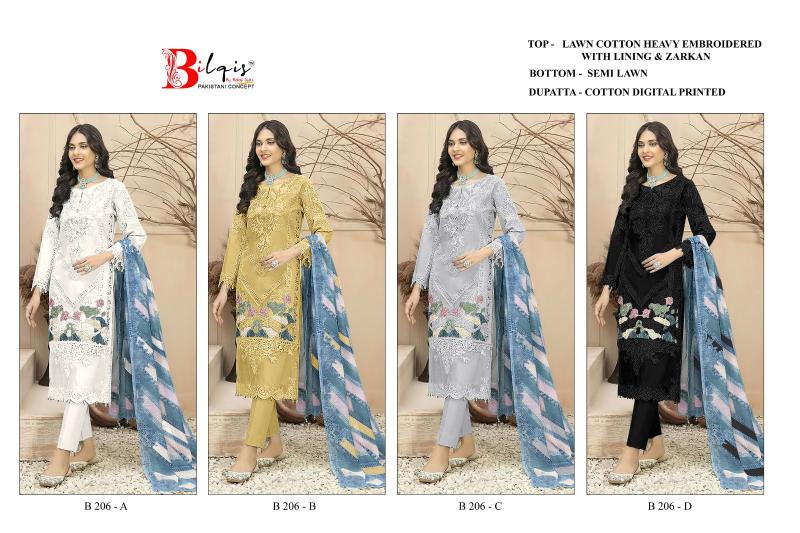 Bilqis B 206 A TO D catalog pakistani simple suit trouser