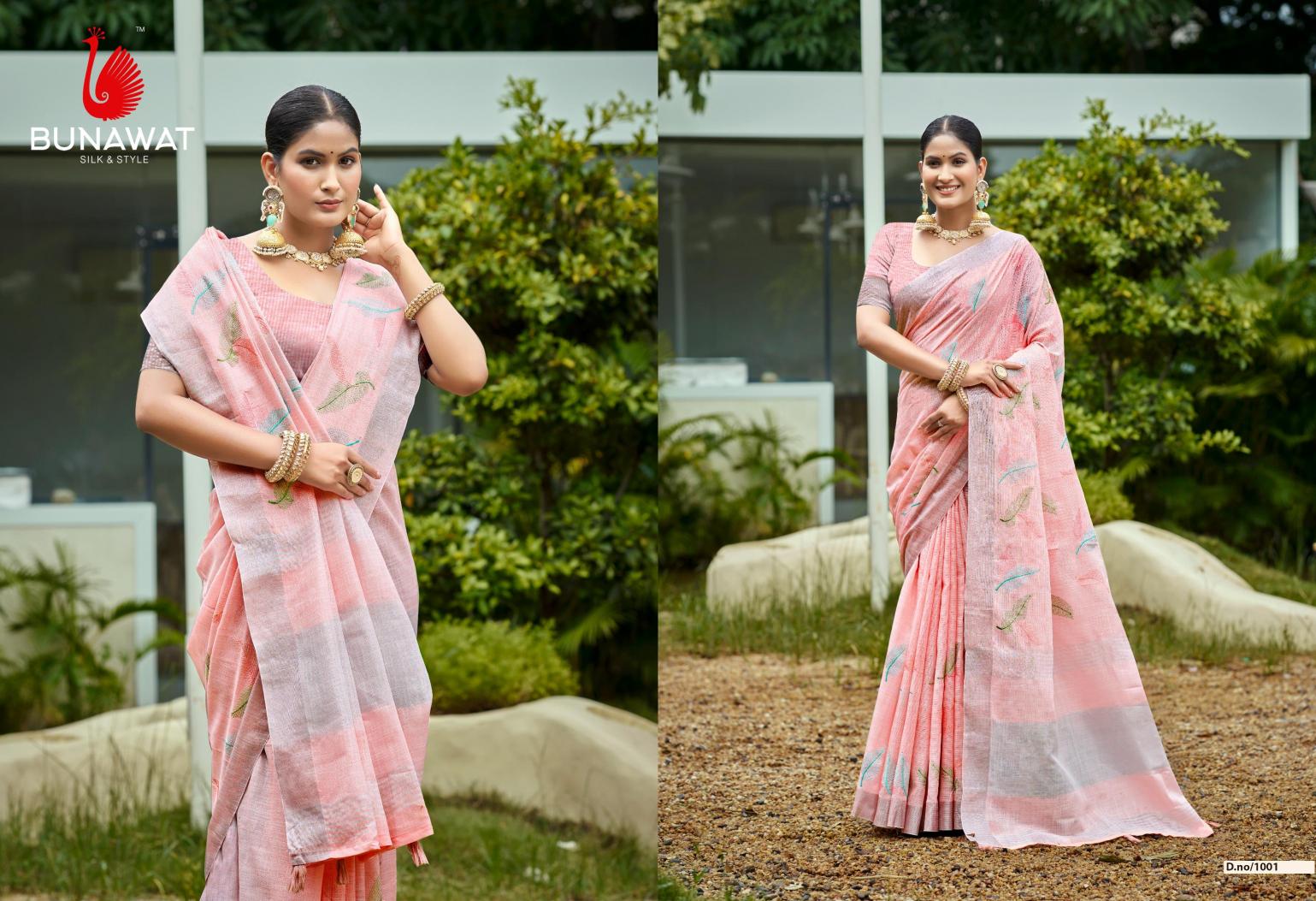 Bunawat - Classical Sangam Prints Linen Woven Work Traditional Saree