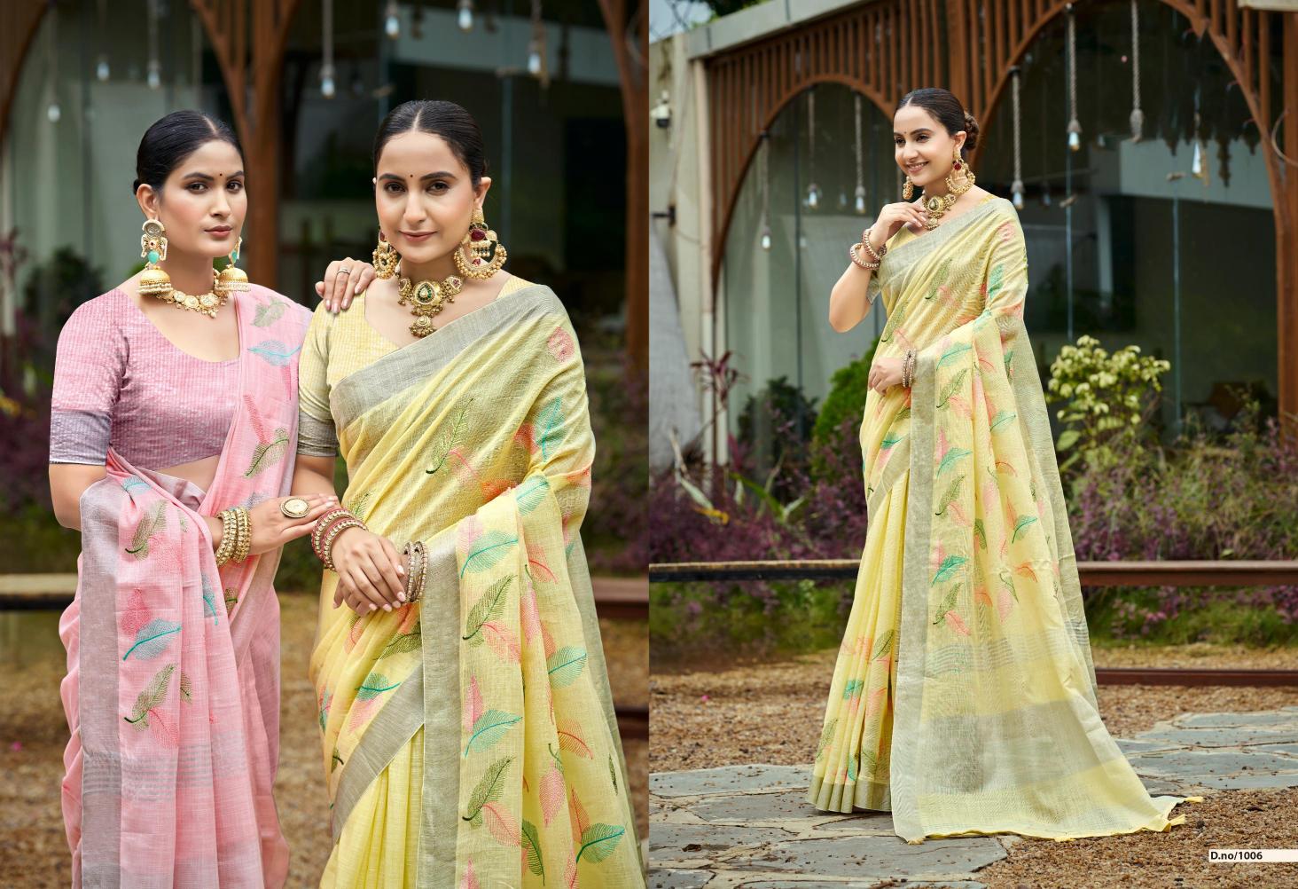 Bunawat - Classical Sangam Prints Linen Woven Work Traditional Saree