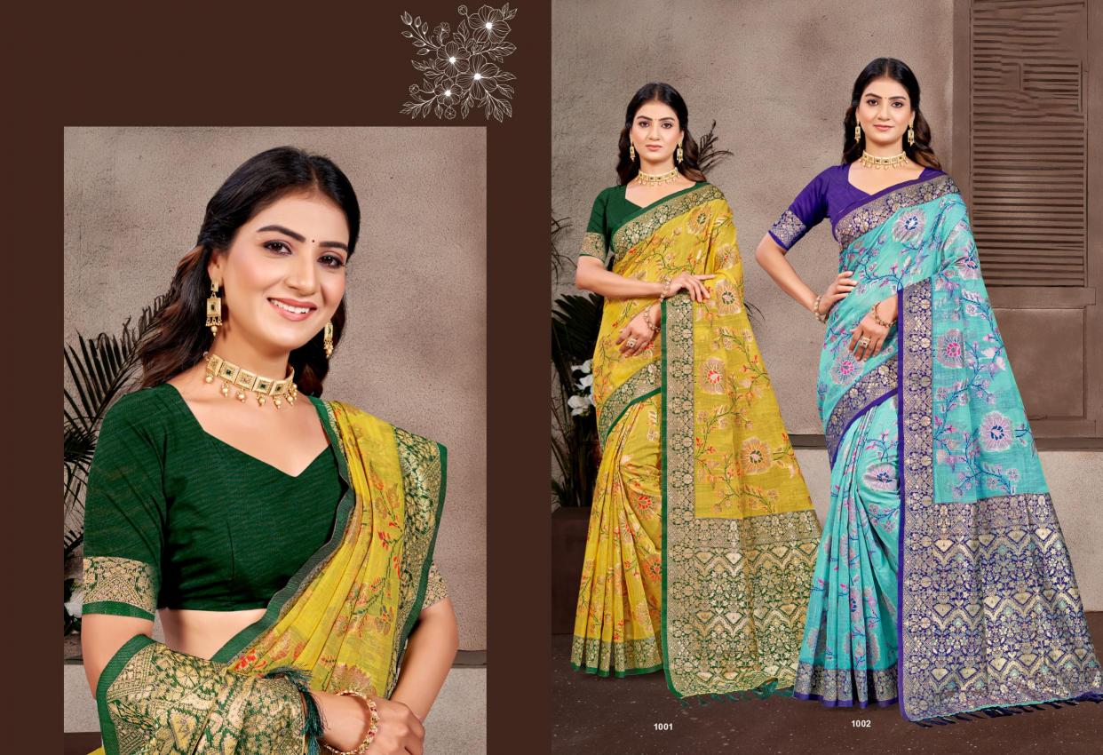 Bunawat - Little Champ Sangam Prints COTTAN SILK WITH MEENA Woven Work Traditional Saree