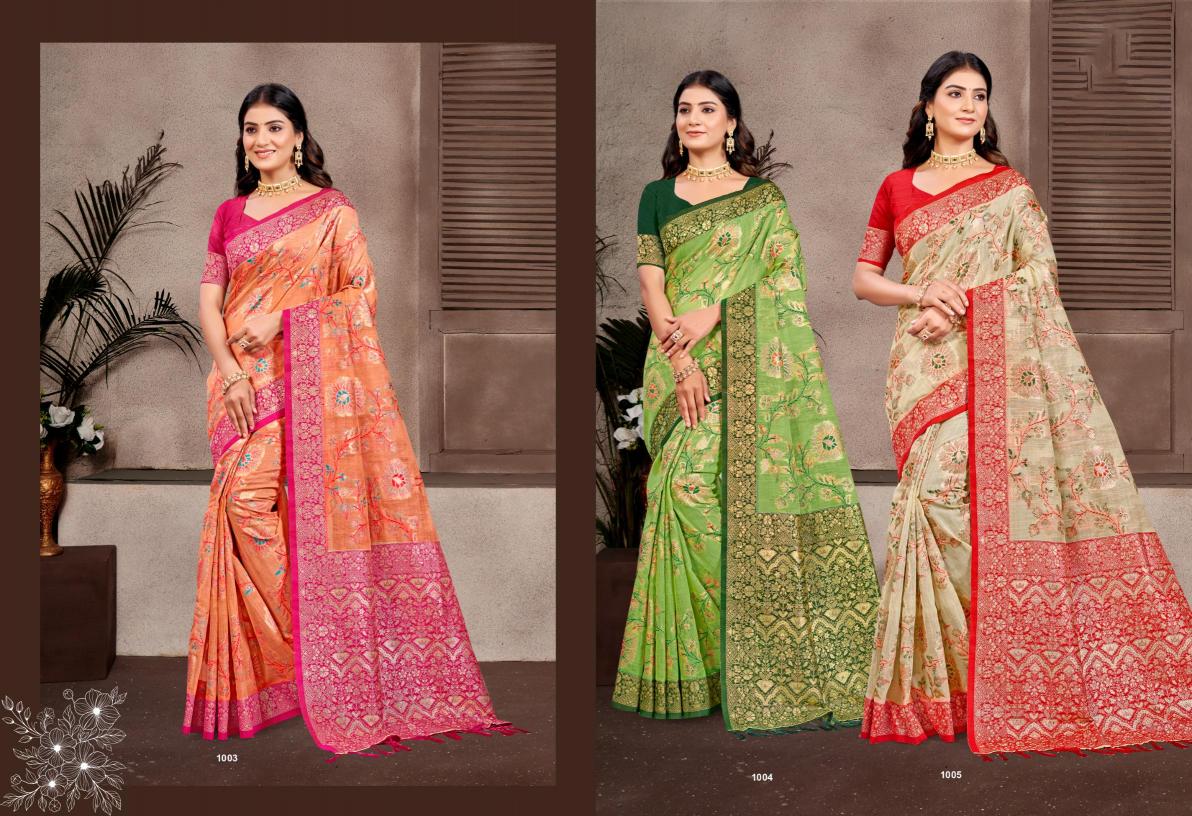 Bunawat - Little Champ Sangam Prints COTTAN SILK WITH MEENA Woven Work Traditional Saree