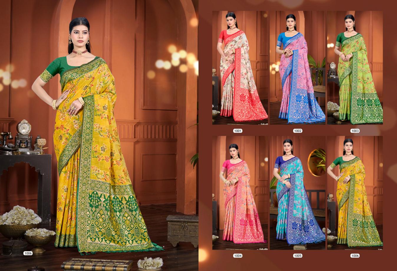 Bunawat - Rassa Cotton Sangam Prints COTTAN SILK WITH MEENA Woven Work Traditional Saree