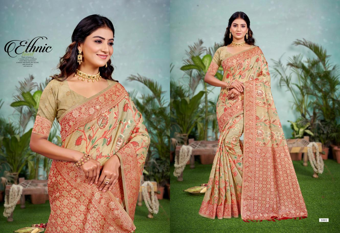 Bunawat - Ridham Sangam Prints COTTAN SILK WITH MEENA Woven Work Traditional Saree