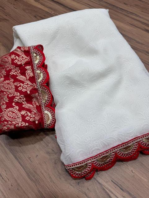 Dazira georgette vol 6 catalog white & red border sarees 