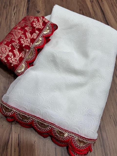 Dazira georgette vol 6 catalog white & red border sarees 