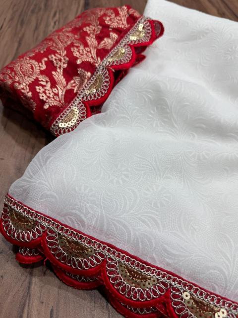 Dazira georgette vol 6 catalog white & red border sarees 