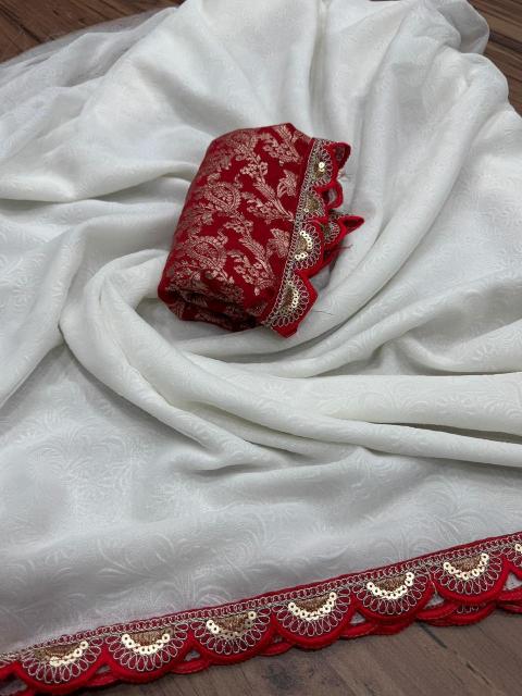 Dazira georgette vol 6 catalog white & red border sarees 