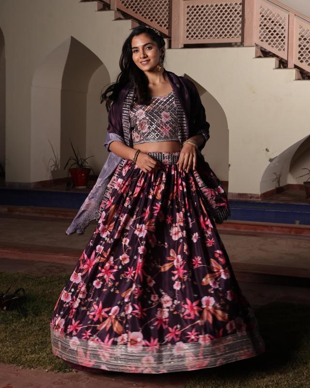 Sabella 357 catalog ivory floral lehenga with black choli india