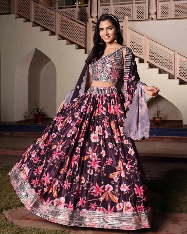 Sabella 357 catalog ivory floral lehenga with black choli india