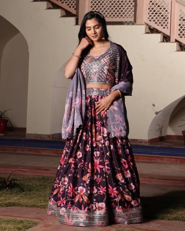 Sabella 357 catalog ivory floral lehenga with black choli india