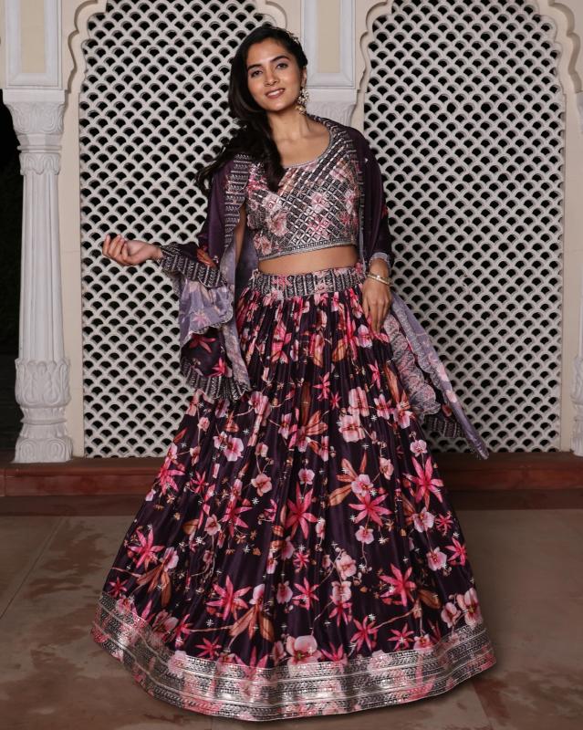 Sabella 357 catalog ivory floral lehenga with black choli india