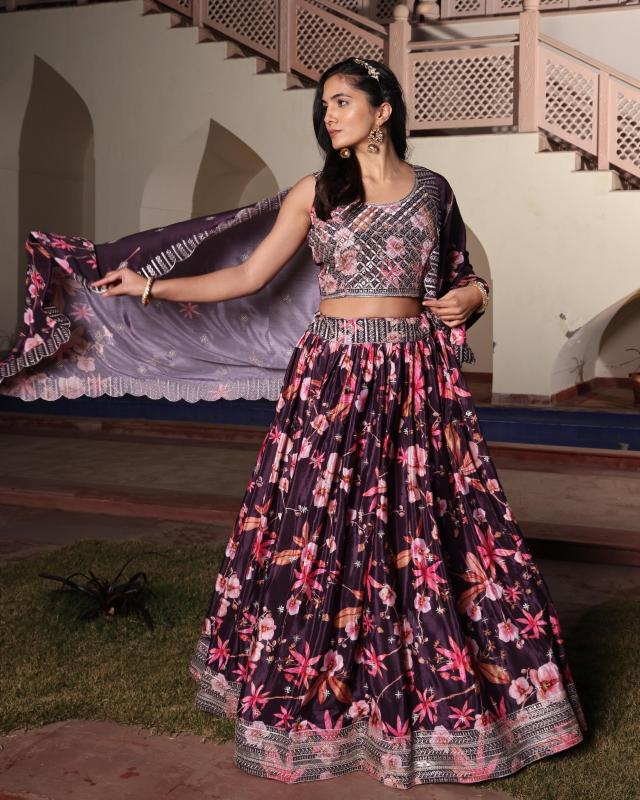 Sabella 357 catalog ivory floral lehenga with black choli india