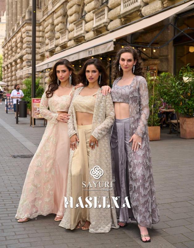 Sayuri Haseena catalog premium net designer indo western dress