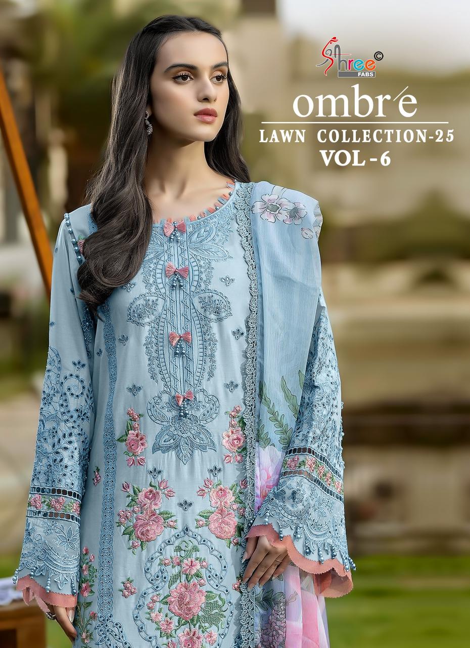 Shree fabs Ombre Lawn Collection 25 Vol 6 catalog Chiffon Dupatta pakistani suits replica in delhi