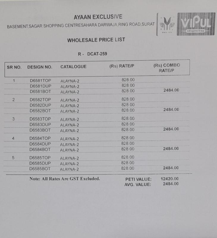 Vipul Alayna vol 2 catalog salwar kameez fabric wholesale