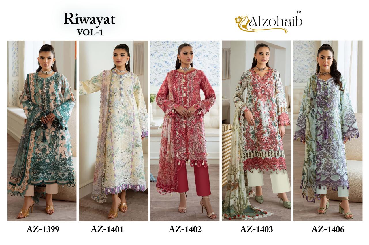Alzohaib Az Riwayat vol 1 catalog Chiffon Dupatta pakistani suits wholesalers in mumbai