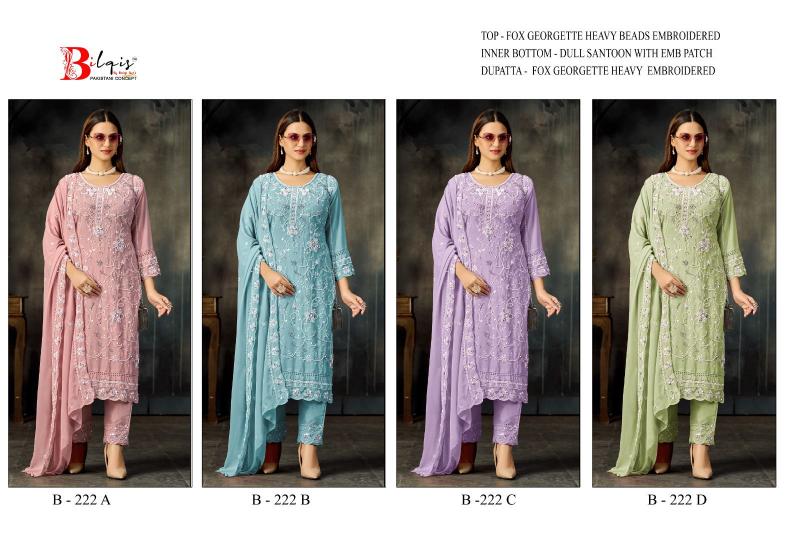 Bilqis B 222 A TO D catalog pakistani designer suits wholesale