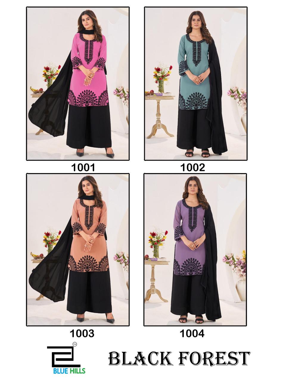 Blue Hills Black Forest catalog kurti with palazzo wholesale
