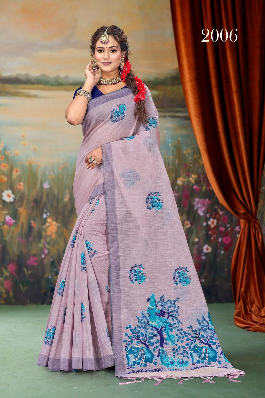 Bunawat - ASHIKA COTTON VOL-01 Sangam Prints Handloom Art Cotton Silk Saree with Woolen Work Woven Traditional Saree