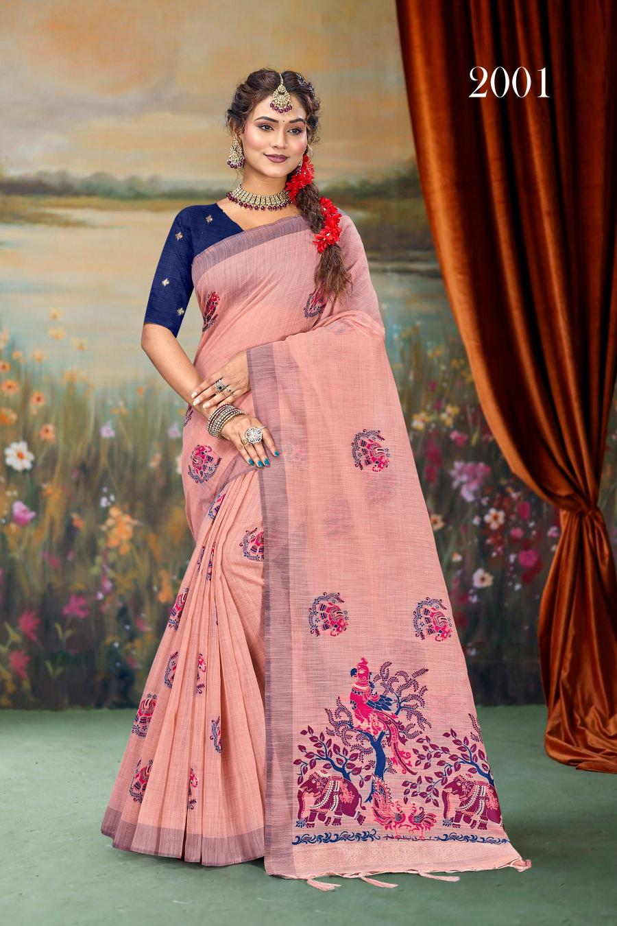 Bunawat - ASHIKA COTTON VOL-01 Sangam Prints Handloom Art Cotton Silk Saree with Woolen Work Woven Traditional Saree