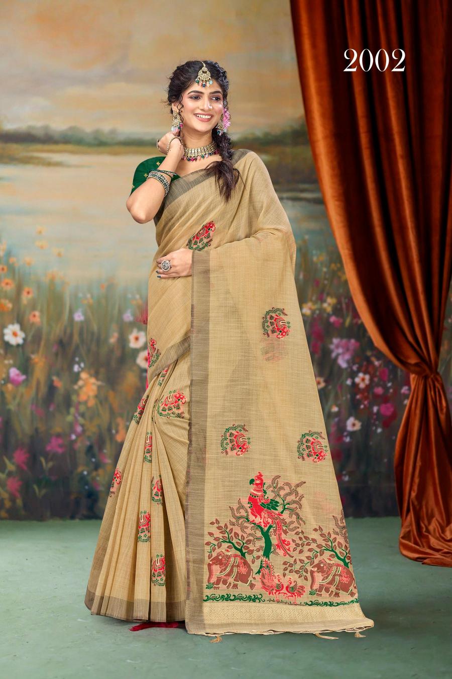 Bunawat - ASHIKA COTTON VOL-01 Sangam Prints Handloom Art Cotton Silk Saree with Woolen Work Woven Traditional Saree