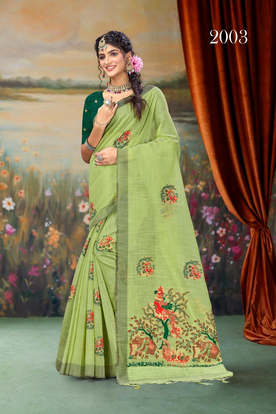 Bunawat - ASHIKA COTTON VOL-01 Sangam Prints Handloom Art Cotton Silk Saree with Woolen Work Woven Traditional Saree