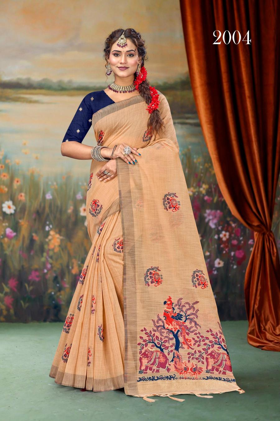 Bunawat - ASHIKA COTTON VOL-01 Sangam Prints Handloom Art Cotton Silk Saree with Woolen Work Woven Traditional Saree
