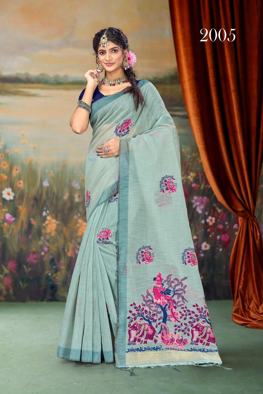 Bunawat - ASHIKA COTTON VOL-01 Sangam Prints Handloom Art Cotton Silk Saree with Woolen Work Woven Traditional Saree