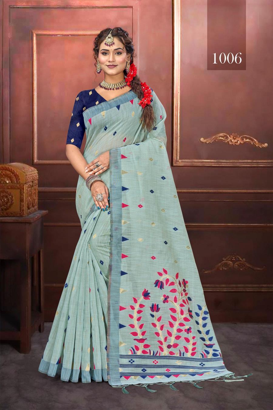 Bunawat - ASHIKA COTTON VOL-02 Sangam Prints Handloom Art Cotton Silk Saree with Woolen Work Woven Traditional Saree