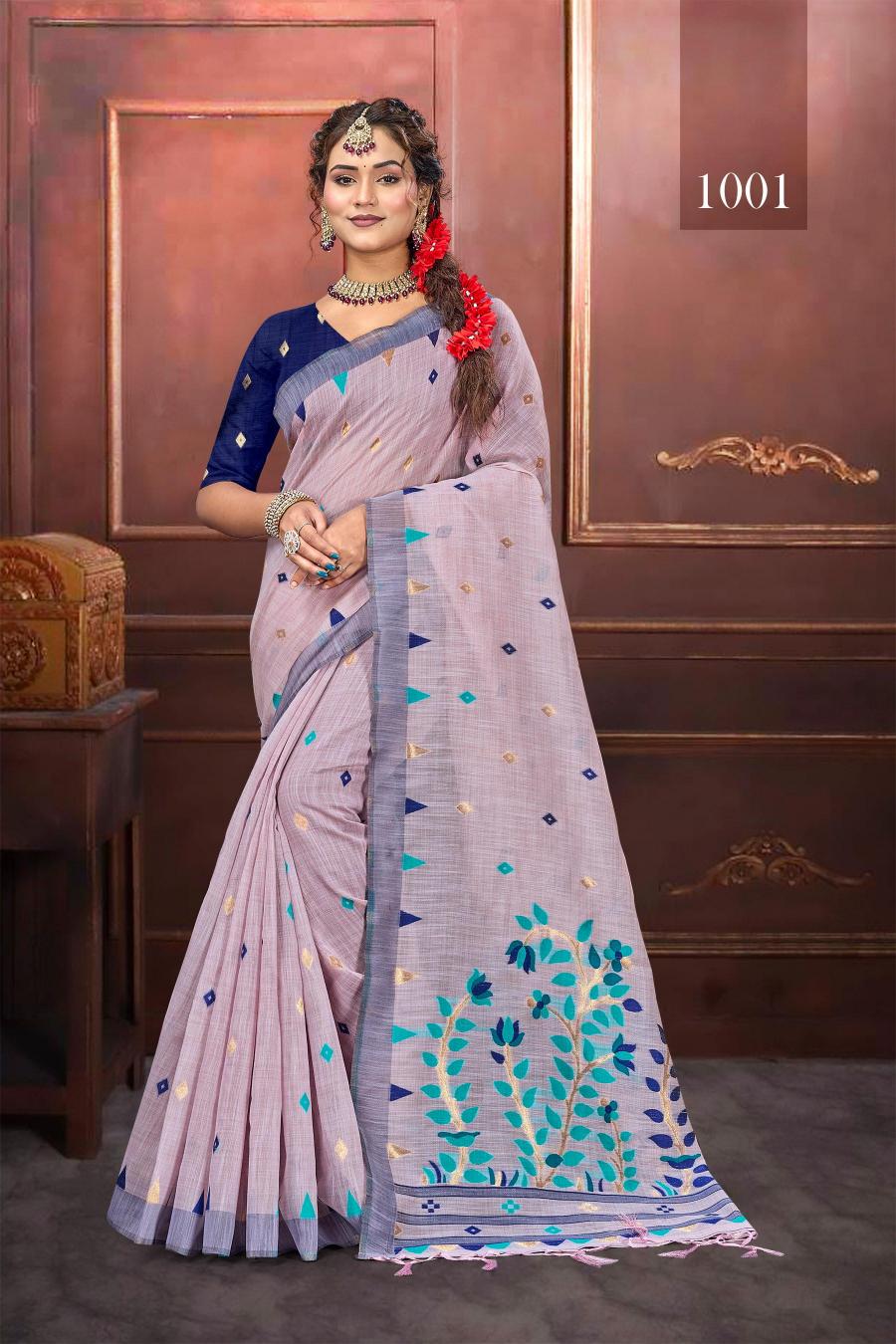 Bunawat - ASHIKA COTTON VOL-02 Sangam Prints Handloom Art Cotton Silk Saree with Woolen Work Woven Traditional Saree