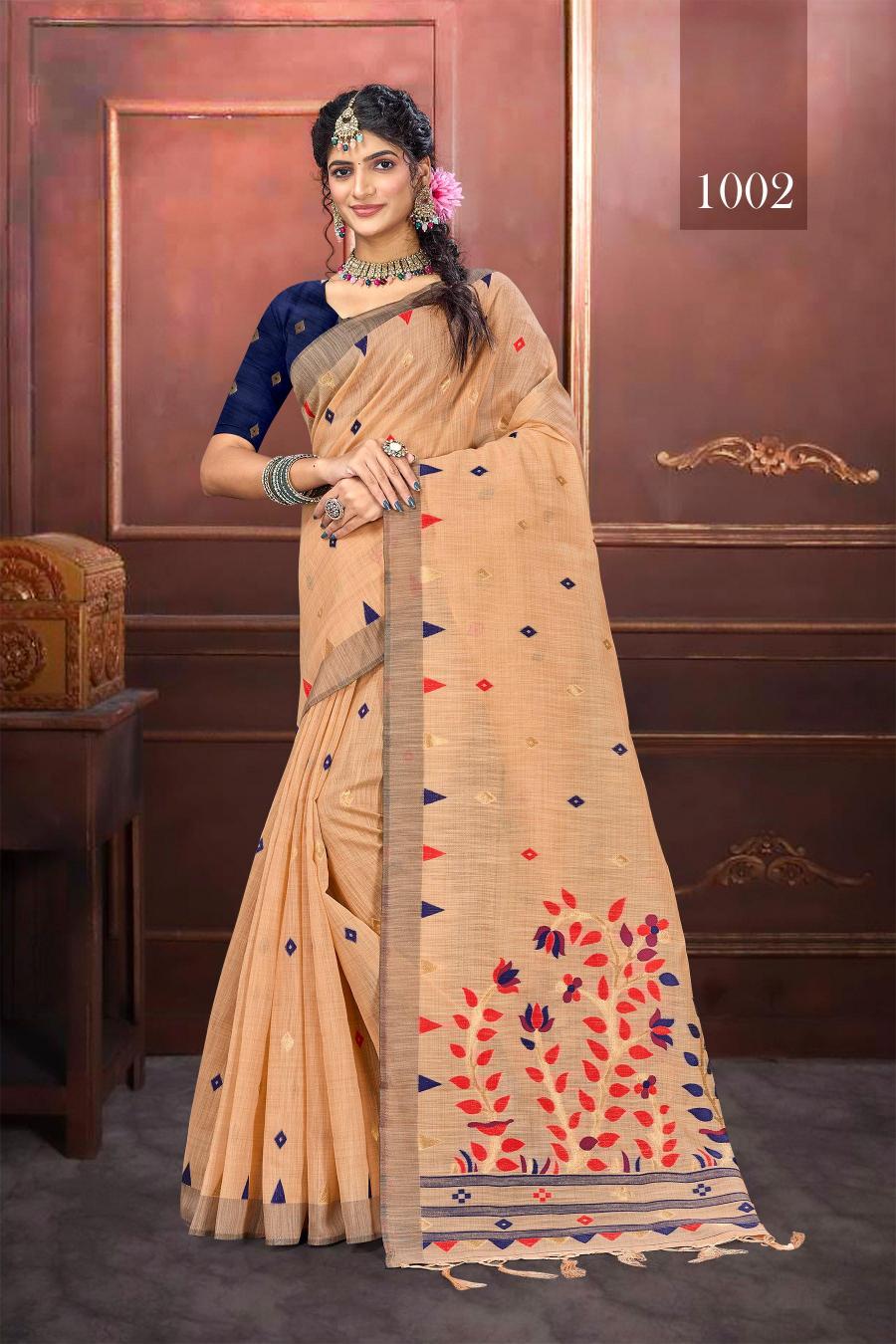 Bunawat - ASHIKA COTTON VOL-02 Sangam Prints Handloom Art Cotton Silk Saree with Woolen Work Woven Traditional Saree