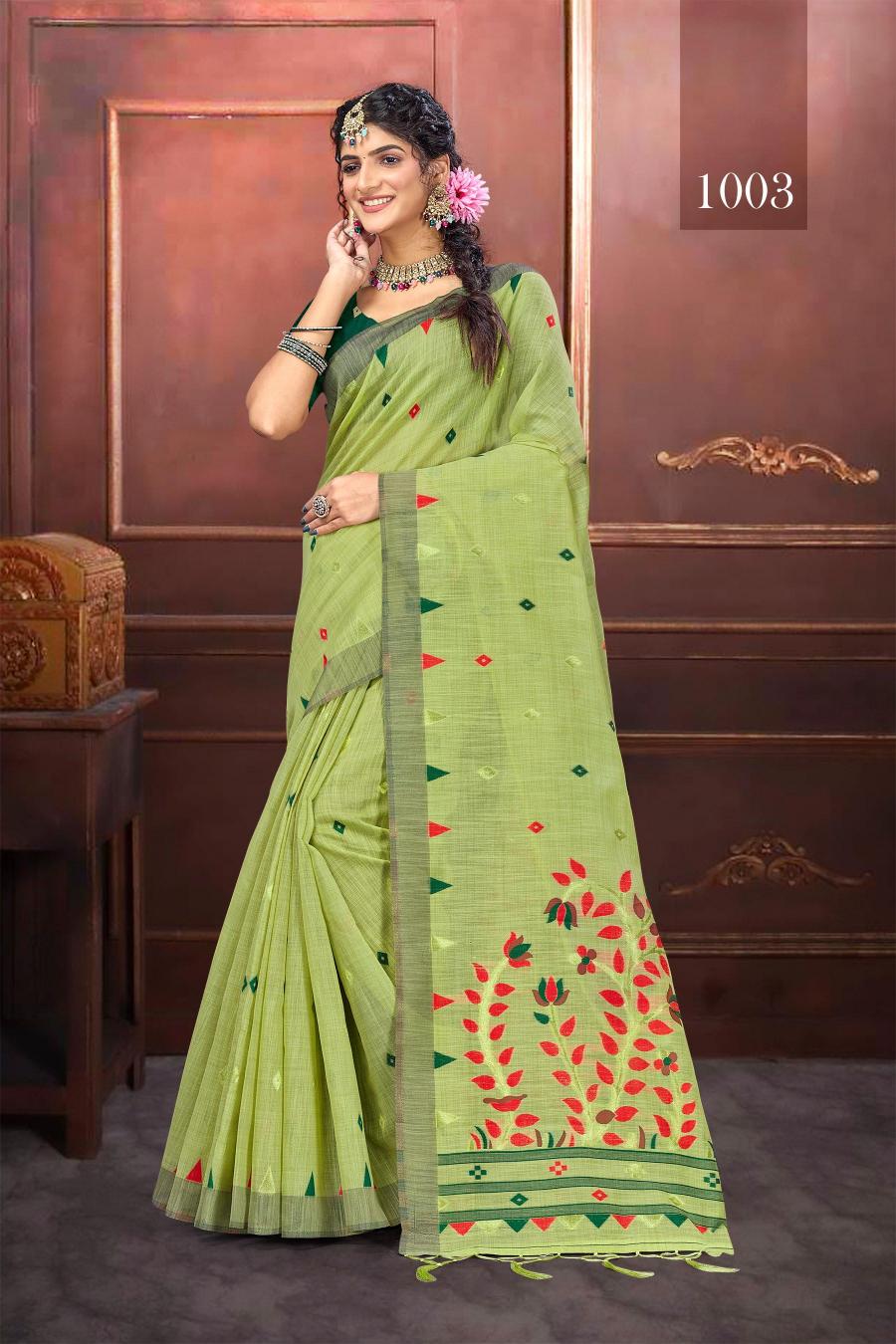 Bunawat - ASHIKA COTTON VOL-02 Sangam Prints Handloom Art Cotton Silk Saree with Woolen Work Woven Traditional Saree