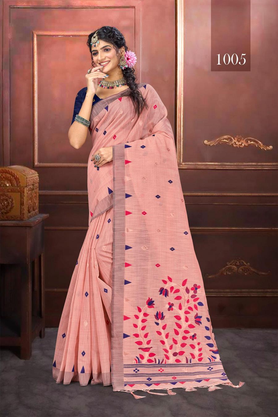 Bunawat - ASHIKA COTTON VOL-02 Sangam Prints Handloom Art Cotton Silk Saree with Woolen Work Woven Traditional Saree