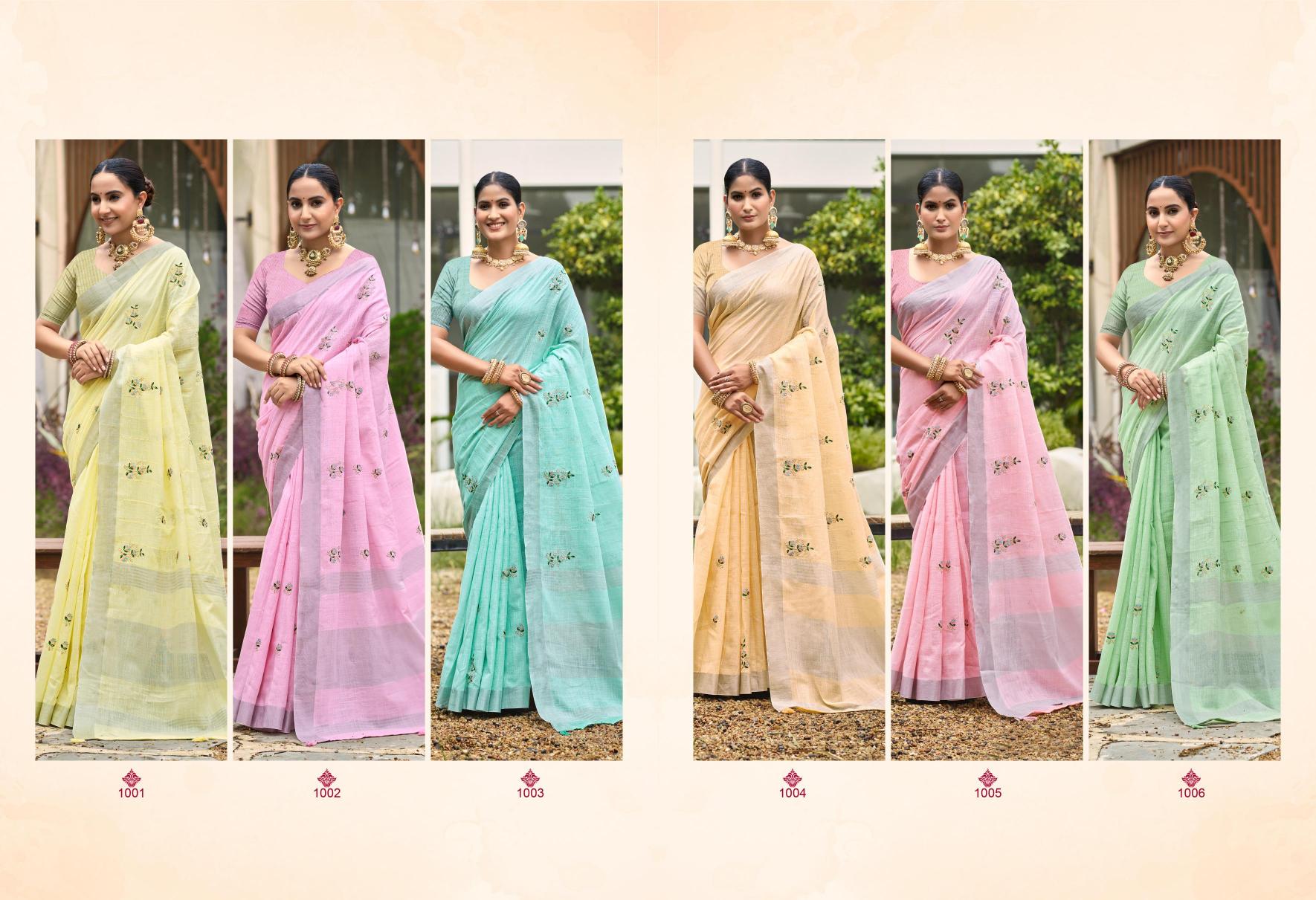 Bunawat - Florina Sangam Prints Linen Woven Work Traditional Saree
