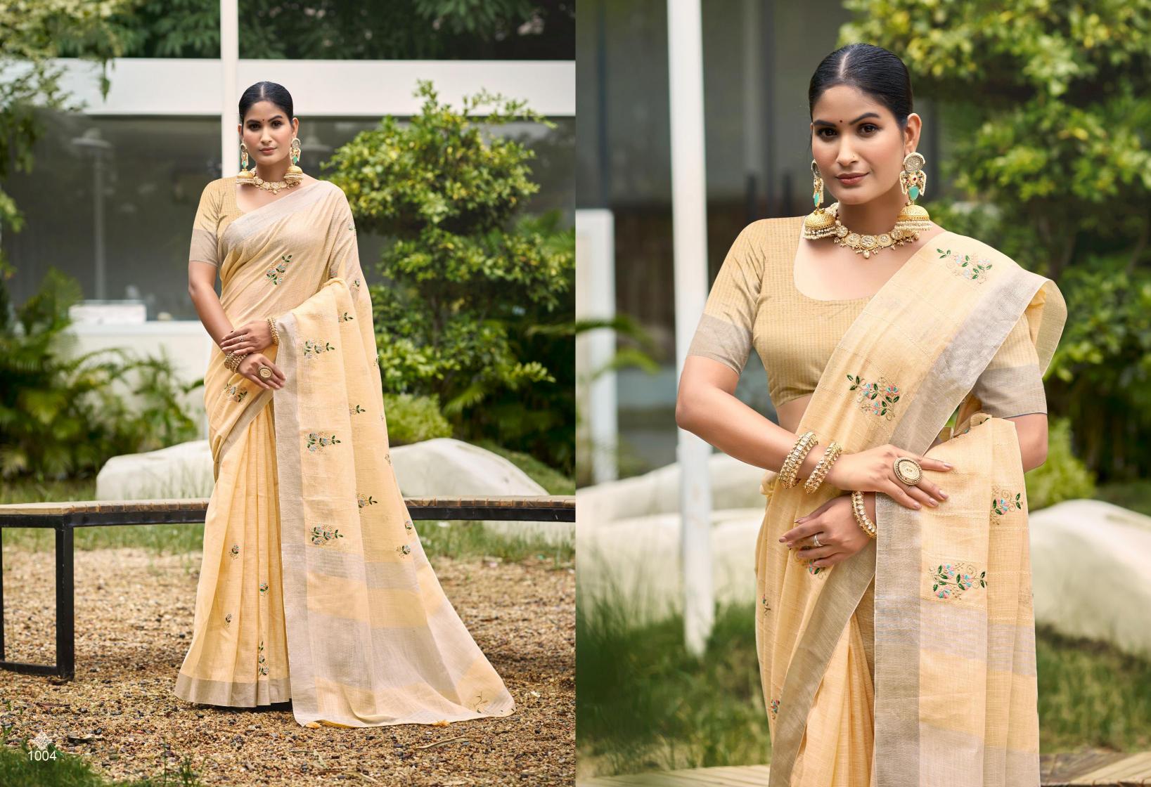 Bunawat - Florina Sangam Prints Linen Woven Work Traditional Saree